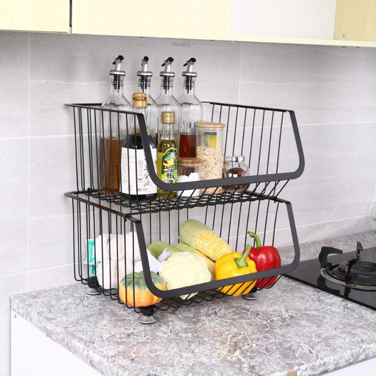 Cesto de armazenamento multifuncional em aço inoxidável para cozinha