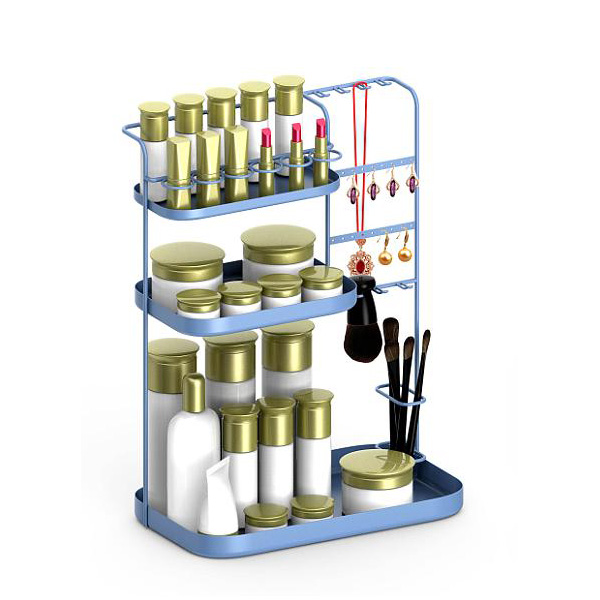 Rack de armazenamento de joias de cosméticos de três camadas